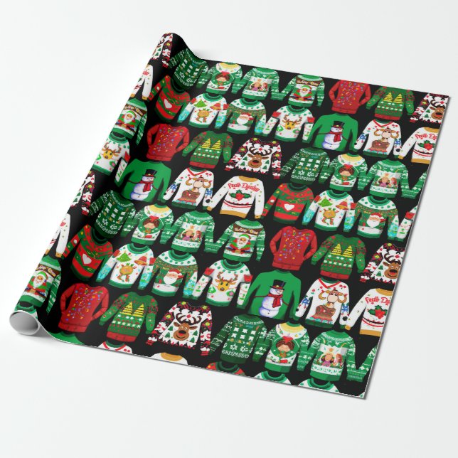 Funny Ugly Christmas Sweaters Wrapping Paper (Unrolled)