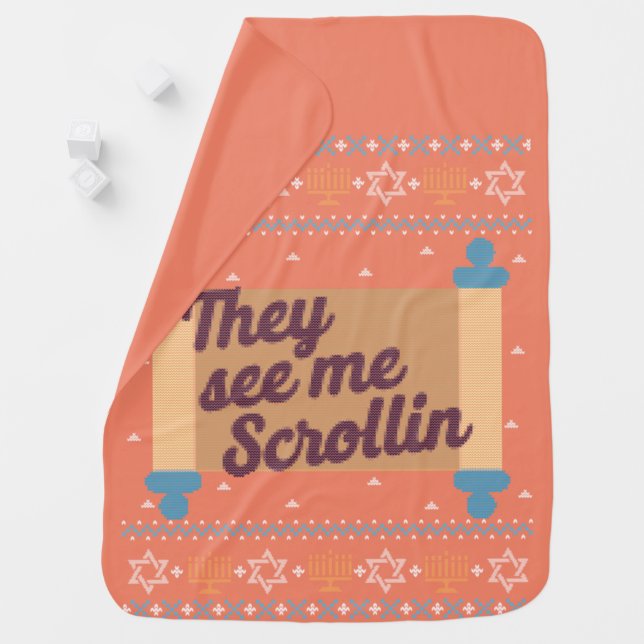 Funny Ugly Hanukkah See Me Scrollin Tee Baby Blanket (In Situ)