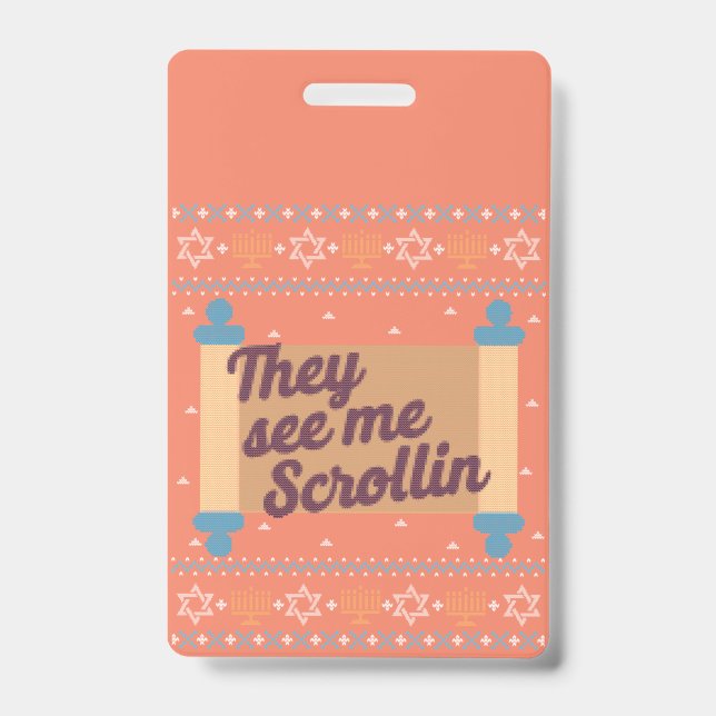 Funny Ugly Hanukkah See Me Scrollin Tee Badge (Front)