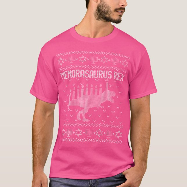 Funny Ugly Hanukkah 	 Shirt Dinosaur Trex Menorasa (Front)