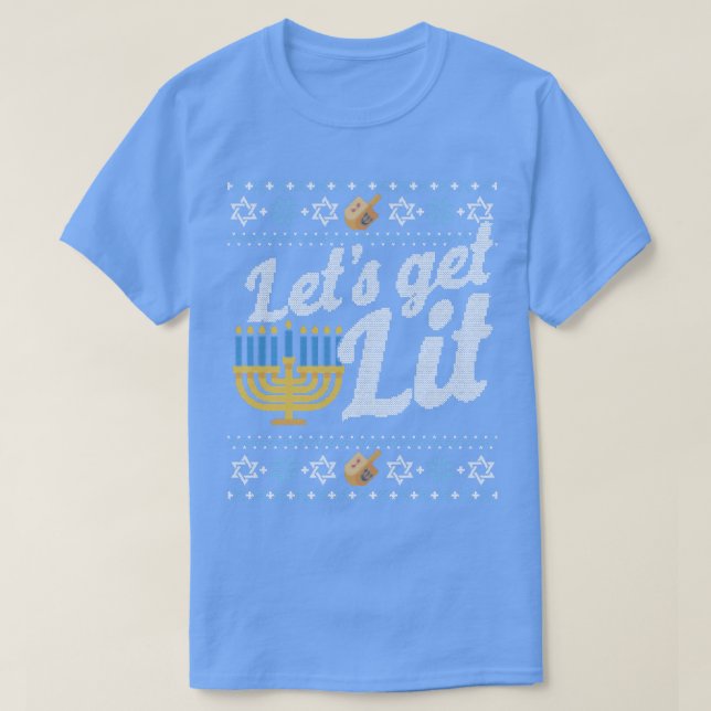 Funny Ugly Hanukkah Sweater Lets Get Lit Menorah  (Design Front)