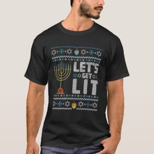 Funny Ugly Hanukkah Sweater Lets Get Lit Menorah