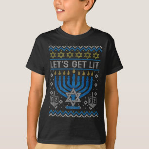 Funny Ugly Hanukkah Sweater Lets Get Lit Menorah J