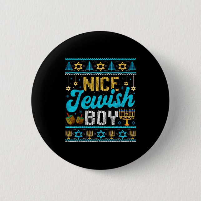 Funny Ugly Hanukkah Sweater Nice Jewish Boy Matchi Button (Front)