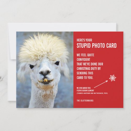 Funny Ugly Llama Christmas Stupid Photo Card