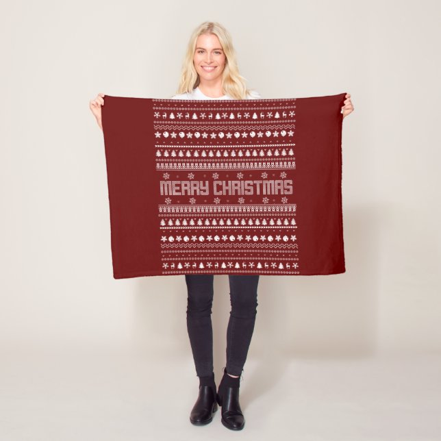 Funny Ugly  Merry Christmas pattern Fleece Blanket (In Situ)
