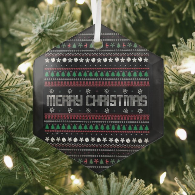 Funny Ugly  Merry Christmas pattern Glass Ornament (Insitu)
