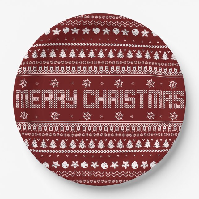 Funny Ugly  Merry Christmas pattern Paper Plates (Front)