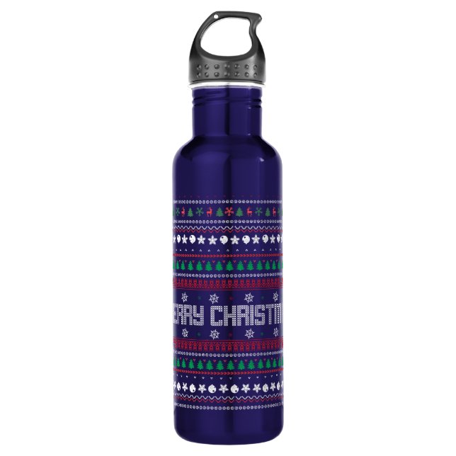 Funny Ugly  Merry Christmas pattern Stainless Steel Water Bottle (Front)