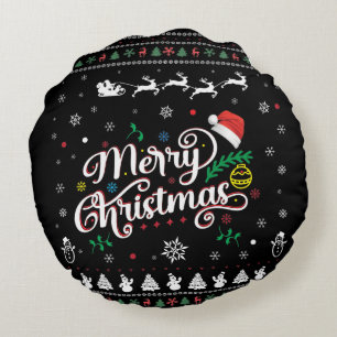 Funny Ugly Merry Christmas Round Pillow