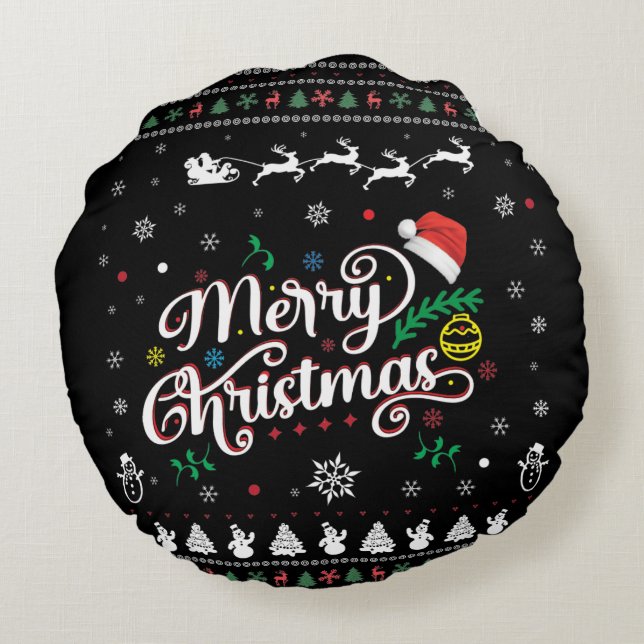 Funny Ugly  Merry Christmas Round Pillow (Back)