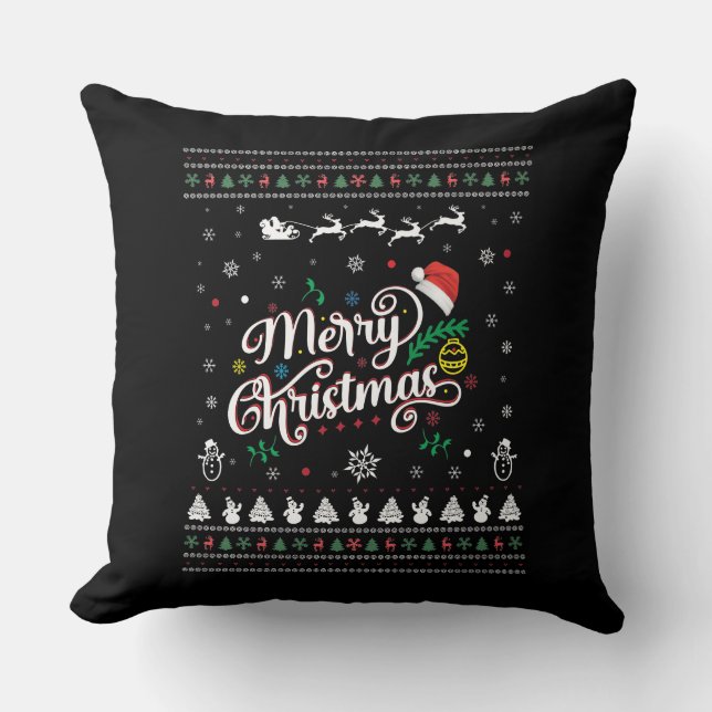 Funny Ugly  Merry Christmas Throw Pillow (Front)