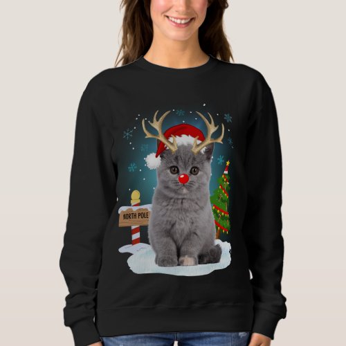 Funny Ugly Sweater Cat Reindeer North Pole Christm