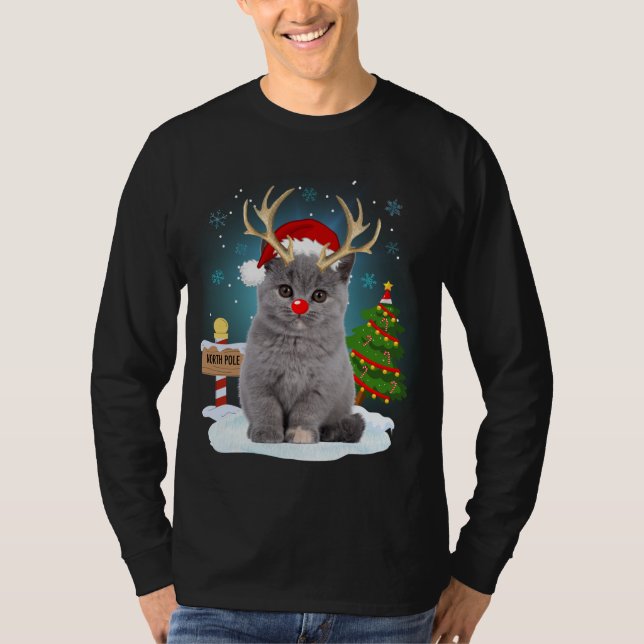 Funny Ugly Sweater Cat Reindeer North Pole Christm (Front)