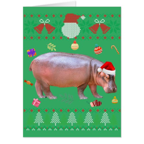 Funny Ugly Sweater Christmas Animals Santa Hippo L Card