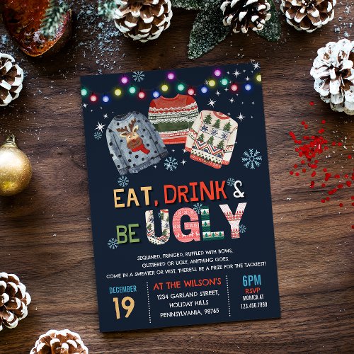 Funny Ugly Sweater Christmas Holiday Party Invitation