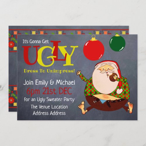 FUNNY UGLY SWEATER Christmas Invite Chalkboard