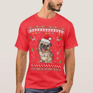 Funny Ugly Sweater Christmas Lights Pug Santa Dog