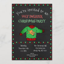 Funny Ugly Sweater Christmas Party Chalkboard Invitation