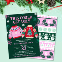 Funny Ugly Sweater Christmas Party & Snowflakes Invitation