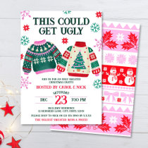 Funny Ugly Sweater Christmas Party & Snowflakes Invitation