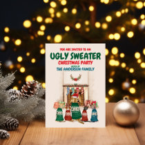 Funny Ugly Sweater Christmas Party with dogs Invitation