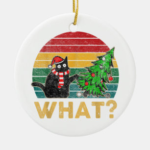 Funny Ugly Sweater Christmas Shirt Naughty Cat San Ceramic Ornament