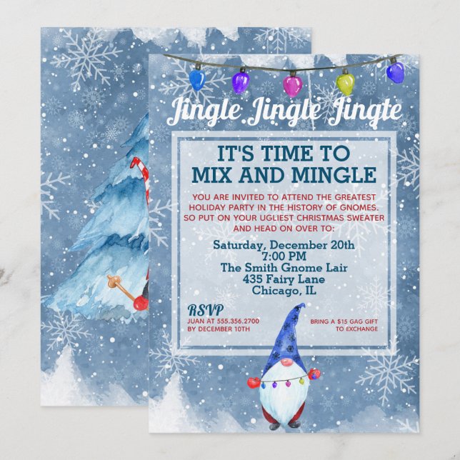 Funny Ugly Sweater Gnome Christmas Party Invitation (Front/Back)