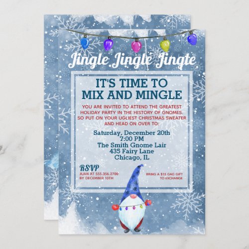 Funny Ugly Sweater Gnome Christmas Party Invitation