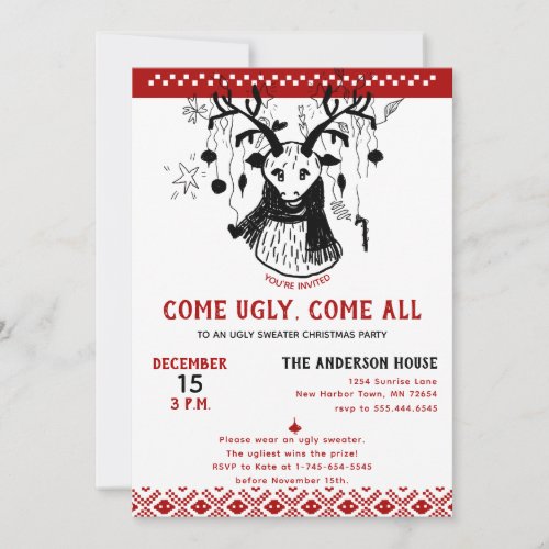 Funny Ugly Sweater Reindeer Nordic Christmas Party Invitation
