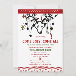 Funny Ugly Sweater Reindeer Nordic Knit  Christmas Invitation
