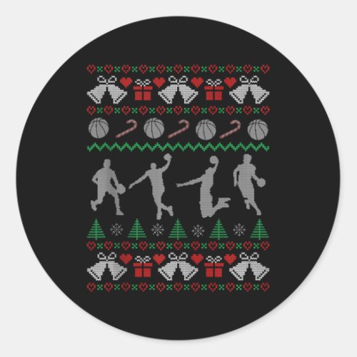 Funny Ugly Xmas Basketball Christmas Sports Holida Classic Round Sticker