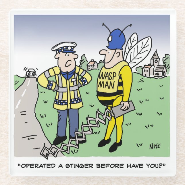 Funny UK Traffic Police Cartoon Glass Coaster (Front)