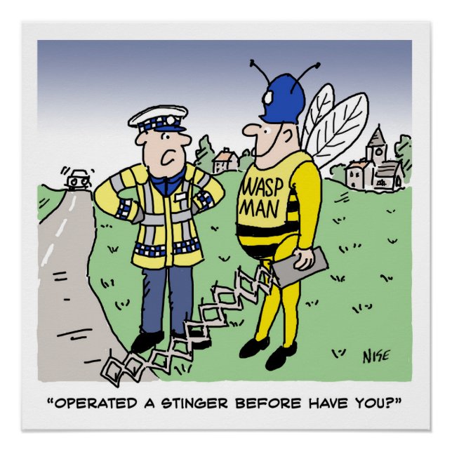 Funny UK Traffic Police Cartoon Poster (Front)