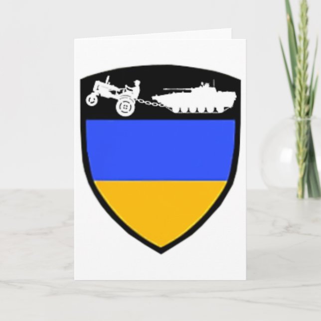 Funny Ukraine Farmer Tractor Towing Tank Meme  Card (Front)