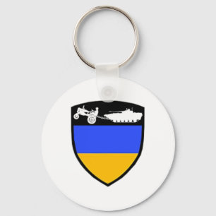 Funny Ukraine Farmer Tractor Towing Tank Meme Keychain