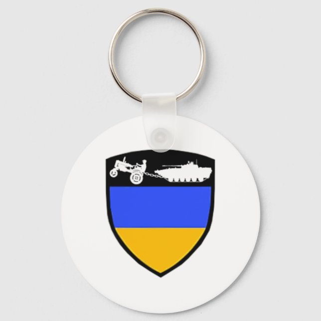 Funny Ukraine Farmer Tractor Towing Tank Meme  Keychain (Front)