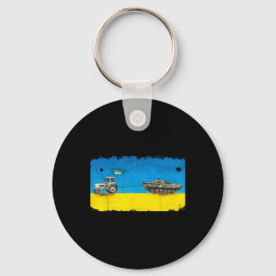 Funny Ukrainian Farmer Pulling Tank With Tractor Keychain