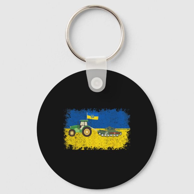 Funny Ukrainian Farmer Steals Tank Meme I Stand Wi Keychain (Front)