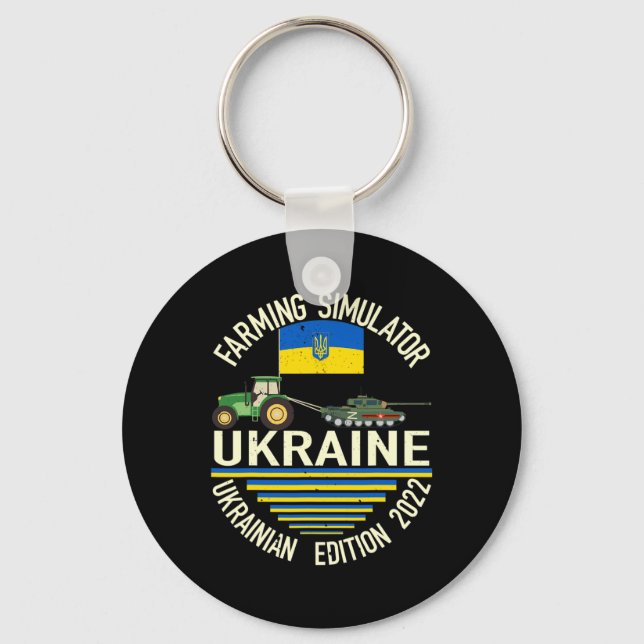 Funny Ukrainian Farmer Steals Tank Meme I Stand Wi Keychain (Front)