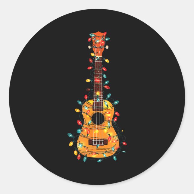 Funny Ukulele Christmas Graphics Lights Lover Play Classic Round Sticker (Front)