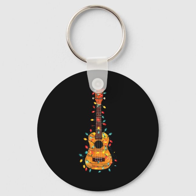 Funny Ukulele Christmas Graphics Lights Lover Play Keychain (Front)