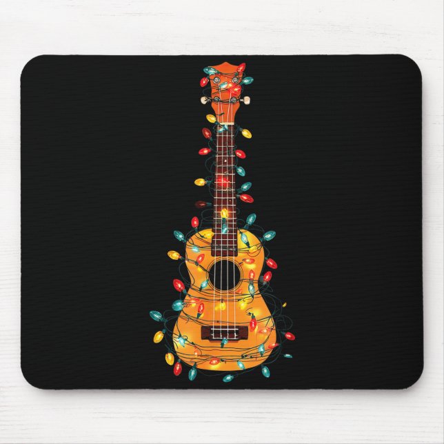 Funny Ukulele Christmas Graphics Lights Lover Play Mouse Pad (Front)