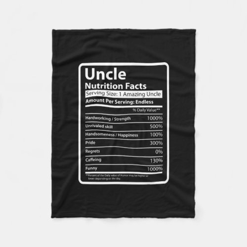 Funny Uncle Nutrition Facts Fathers Day Gift for Fleece Blanket