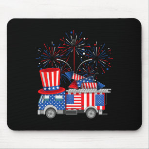 Funny Uncle Sam Firetruck And Fireworks Usa Flag 4 Mouse Pad
