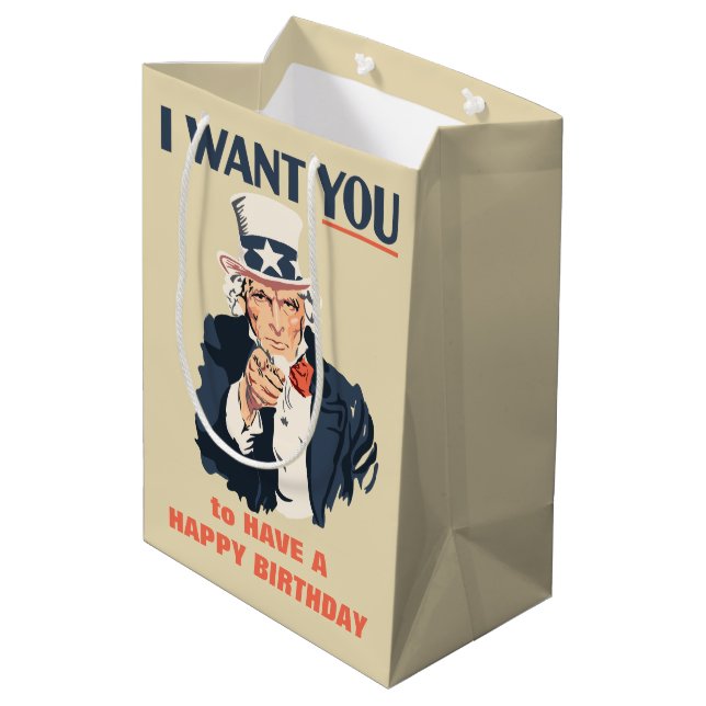 Funny Uncle Sam Patriotic Birthday Medium Gift Bag (Back Angled)