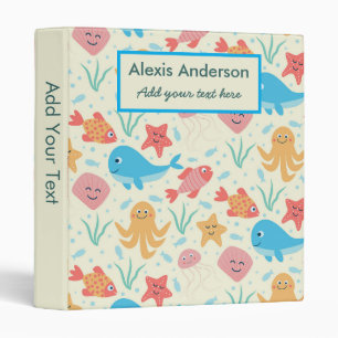 Funny Under the Ocean Sea Animals Personalized 3 Ring Binder