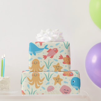Funny Under the Sea Creatures Ocean Pattern Wrapping Paper