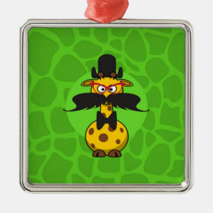 Funny Undercover Giraffe in Mustache Disguise Metal Ornament