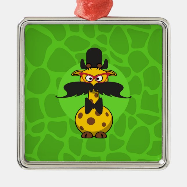 Funny Undercover Giraffe in Mustache Disguise Metal Ornament (Front)
